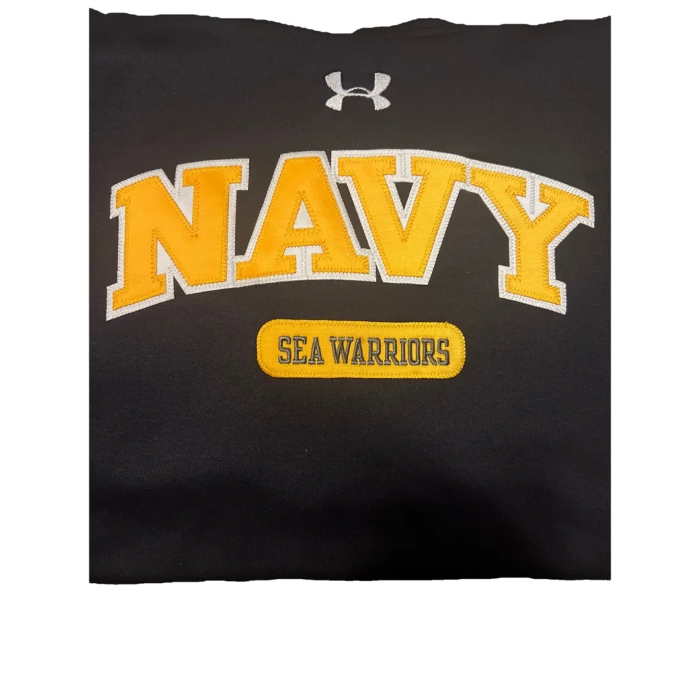 Under Armour Navy Sea Warriors Hoodie Men’s LG Black Gold USN Military Pullover